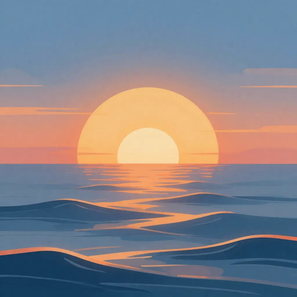 Abstract illustration of a sunrise with gentle waves representing daily energy flow